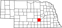 Karta över Nebraska med Hall County markerat
