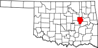 Karta över Oklahoma med Okmulgee County markerat