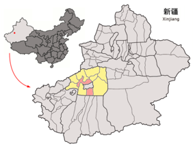 Aksus läge i Aksu, Xinjiang, Kina.