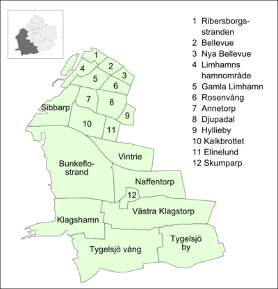 Delområden i Limhamn-Bunkeflo