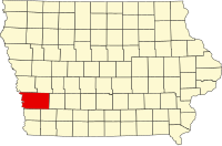 Karta över Iowa med Pottawattamie County markerat