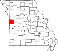 Karta över Missouri med Cass County markerat