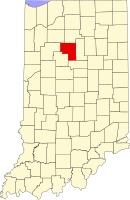 Karta över Indiana med Cass County markerat