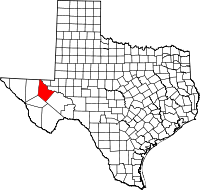 Karta över Texas med Reeves County markerat