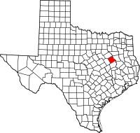 Karta över Texas med Freestone County markerat