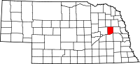 Karta över Nebraska med Colfax County markerat