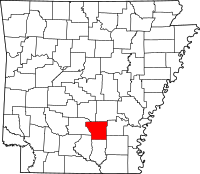 Karta över Arkansas med Cleveland County markerat