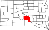 Karta över South Dakota med Lyman County markerat