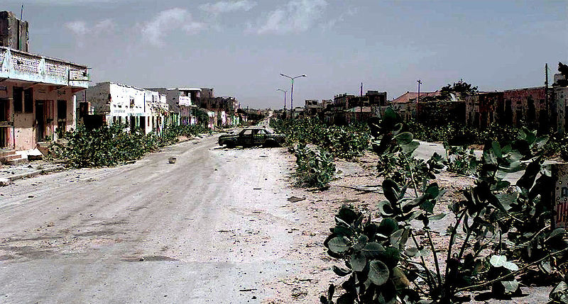 Fil:An abandoned MOGADISHU Street known as the Green Line, Jan 1993.JPEG
