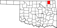 Karta över Oklahoma med Nowata County markerat