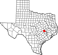 Karta över Texas med Burleson County markerat
