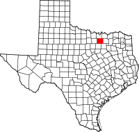 Karta över Texas med Denton County markerat