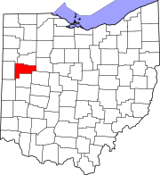 Karta över Ohio med Auglaize County markerat