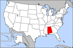 Karta över USA med Alabama markerad