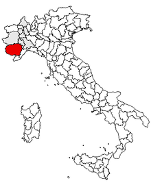 Karta över Italien, med Cuneo (provins) markerat