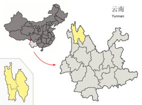Dêqêns läge i Yunnan, Kina.