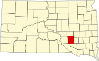 Karta över South Dakota med Aurora County markerat
