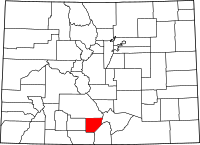 Karta över Colorado med Alamosa County markerat