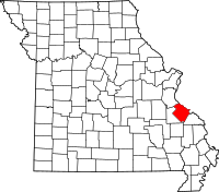 Karta över Missouri med Sainte Genevieve County markerat