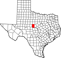 Karta över Texas med Coleman County markerat