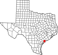 Karta över Texas med Calhoun County markerat