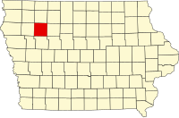 Karta över Iowa med Buena Vista County markerat