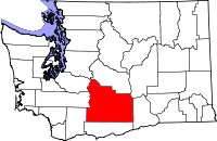 Karta över Washington med Yakima County markerat