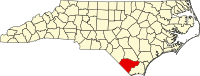 Karta över North Carolina med Columbus County markerat