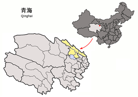 Tibetanska autonoma prefekturen Haibeis läge i Qinghai, Kina.