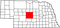 Karta över Nebraska med Custer County markerat