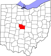 Karta över Ohio med Delaware County markerat