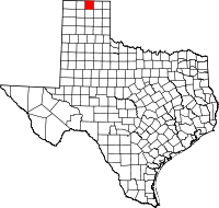 Karta över Texas med Hansford County markerat