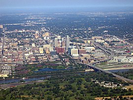 Flygfoto över Omahas innerstad