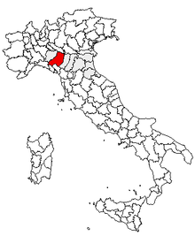 Karta över Italien, med Parma (provins) markerat