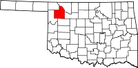 Karta över Oklahoma med Woodward County markerat