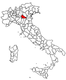 Karta över Italien, med Mantova (provins) markerat