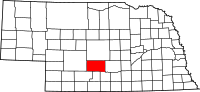 Karta över Nebraska med Dawson County markerat