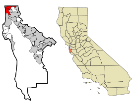Daly City:s läge i San Mateo County och San Mateos läge i Kalifornien