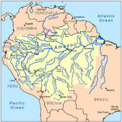 Casiquiareflodens läge i Amasonflodens avrinningsområde