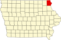 Karta över Iowa med Allamakee County markerat
