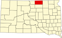 Karta över South Dakota med McPherson County markerat
