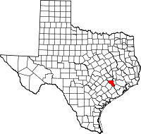 Karta över Texas med Austin County markerat