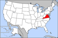Karta över USA med Virginia markerad
