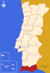 Karta över Portugal som visar Algarve