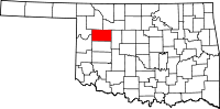 Karta över Oklahoma med Dewey County markerat