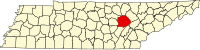Karta över Tennessee med Cumberland County markerat