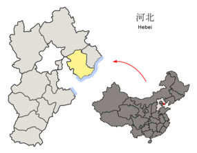 Tangshans läge i Hebei, Kina.