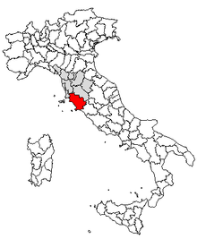 Karta över Italien, med Grosseto (provins) markerat