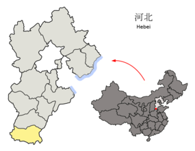 Handans läge i Hebei, Kina.
