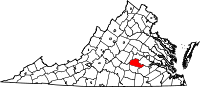 Karta över Virginia med Amelia County markerat